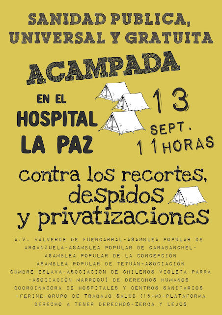 12 horas de acampada ante el hospital La Paz en defensa de una sanidad pública, universal y gratuita