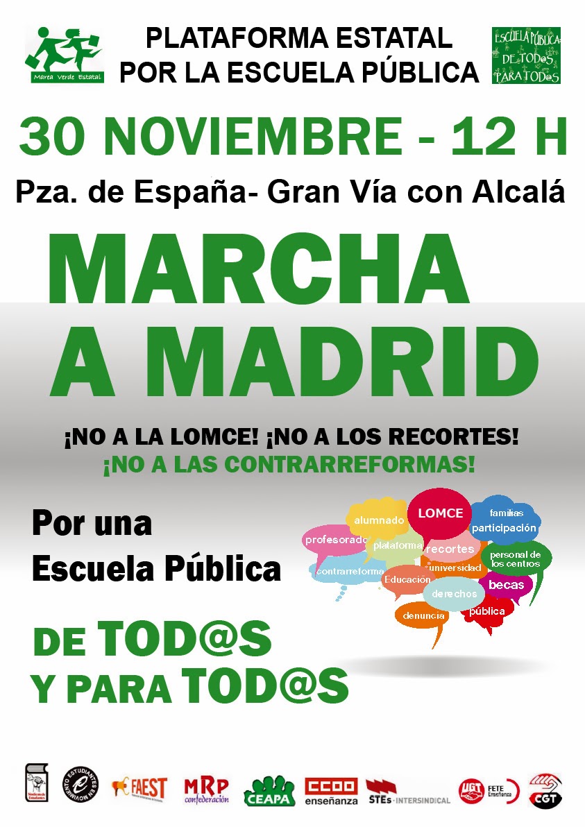 Madrid recibe el 30-N la marcha estatal por la escuela pública