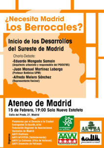 Cartel de debate sobre Los Berrocales en el Ateneo de Madrid