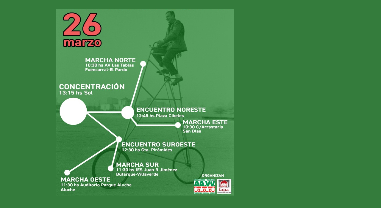 26M: Cuatro marchas ciclistas llevarán al centro de Madrid la necesidad de nuevos equipamientos educativos