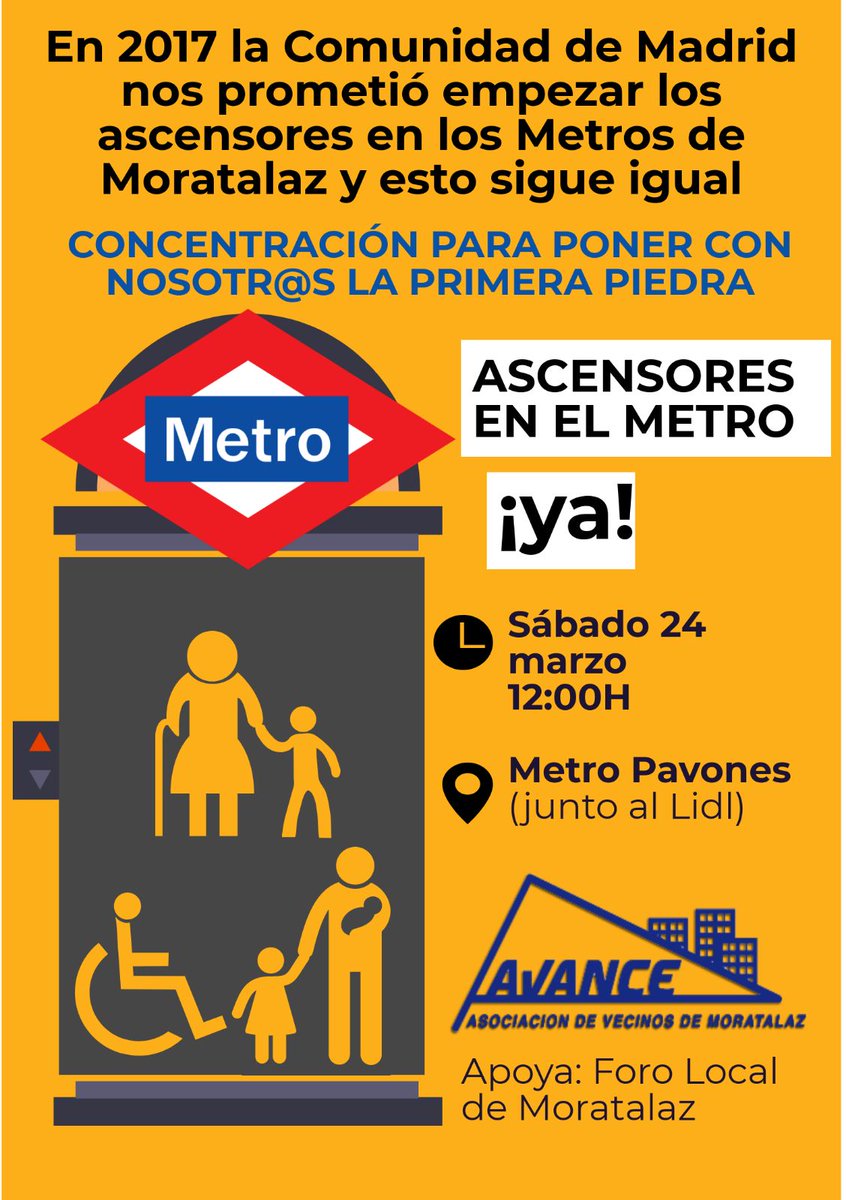 Cartel concentración por ascensores en Moratalaz