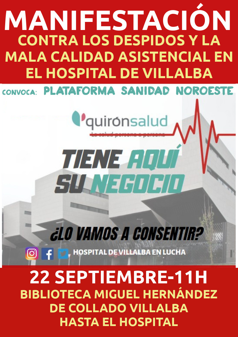 Cartel manifestación por el hospital de Villalba