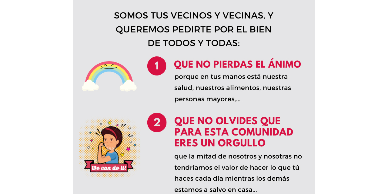 A nuestros vecinos y vecinas que hoy trabajan fuera de casa: mucho ánimo, sois un orgullo