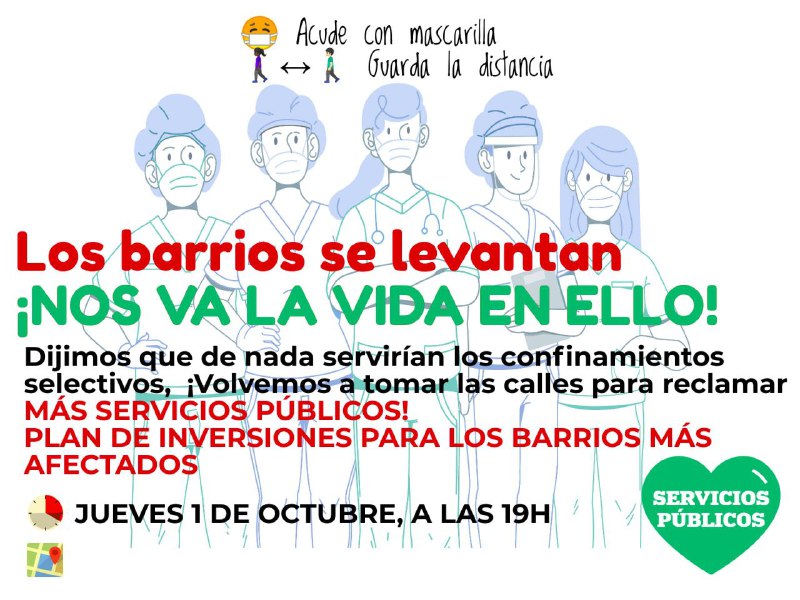 Los barrios vuelven a levantarse el 1 de octubre contra los confinamientos selectivos y para exigir más recursos públicos