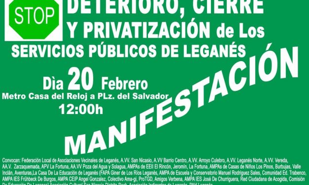 Nueva protesta en Leganés por el “abandono, cierre y privatización” de servicios públicos municipales