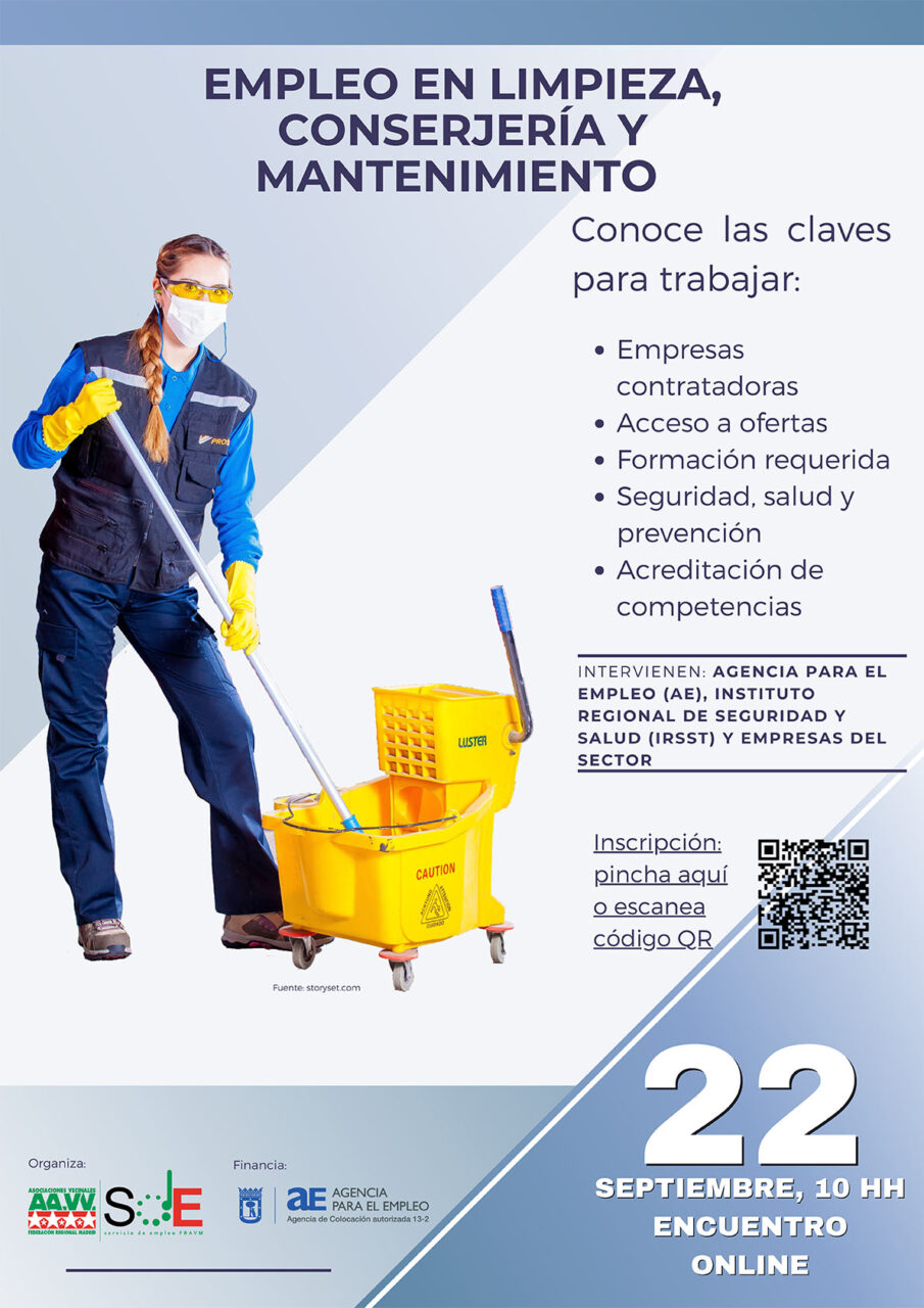Cartel de la jornada sobre empleo en el sector de la limpieza, la conserjería y el mantenimiento de edificios