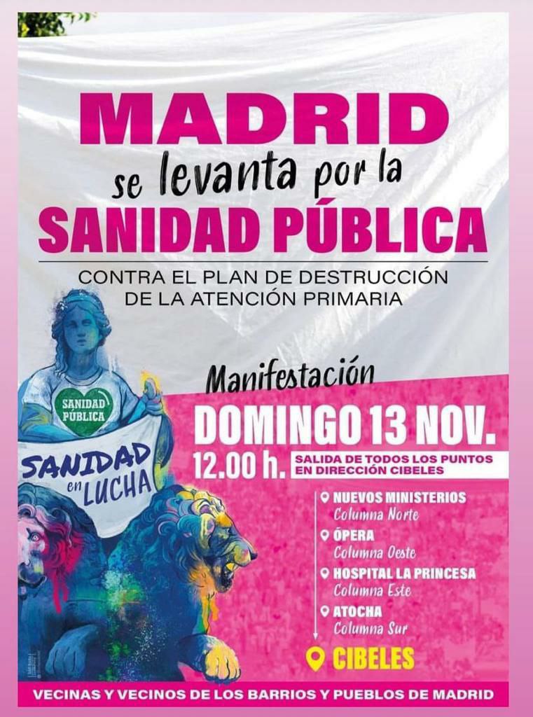 Cartel manifestación en defensa de la sanidad pública 13 de noviembre de 2022