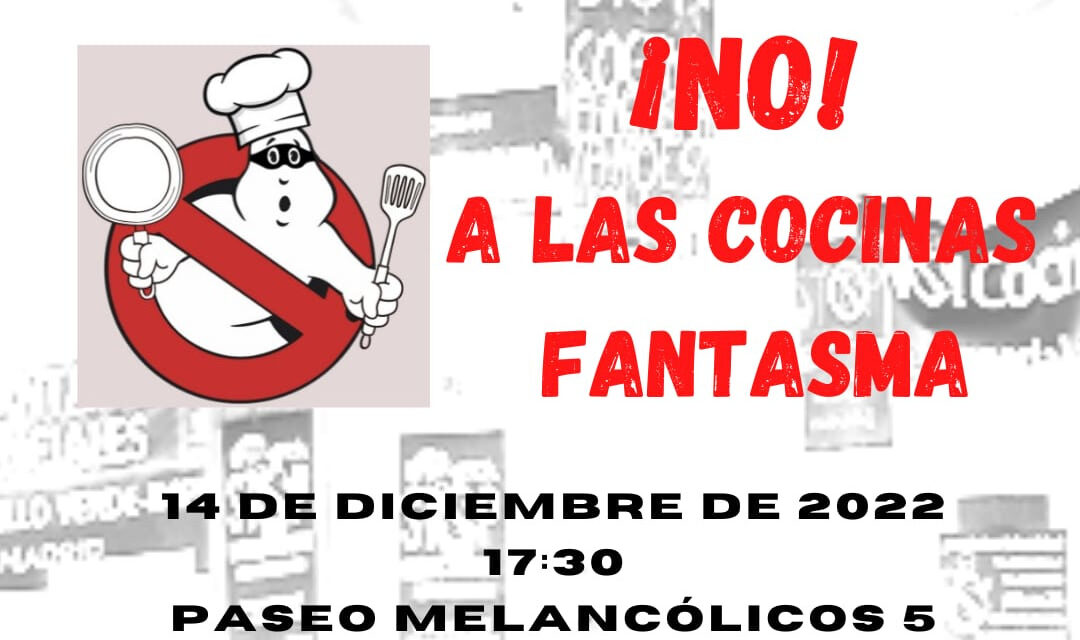 Protesta de la Plataforma de Afectados por las Cocinas Fantasma en Arganzuela contra la permisividad del Ayuntamiento de Madrid