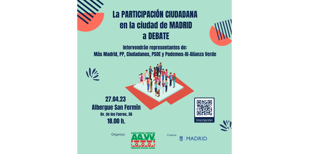La FRAVM organiza un debate sobre participación ciudadana en la capital con las candidaturas a las elecciones de mayo