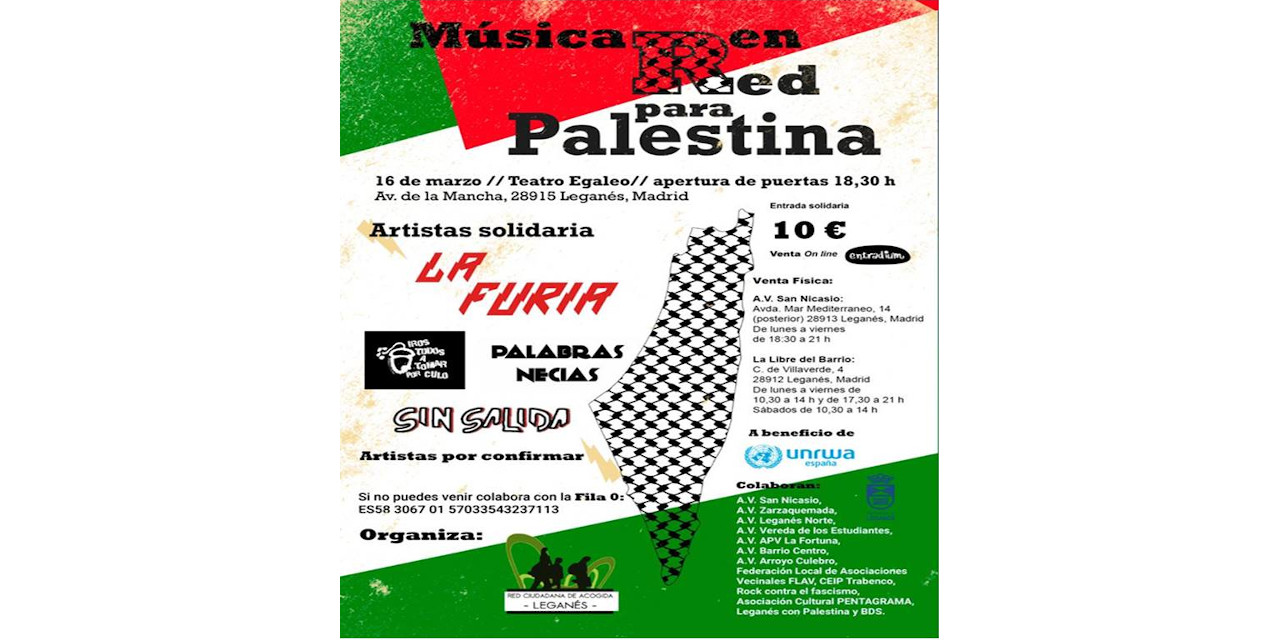 Colectivos vecinales de Leganés organizan el Festival Música en Red para Palestina