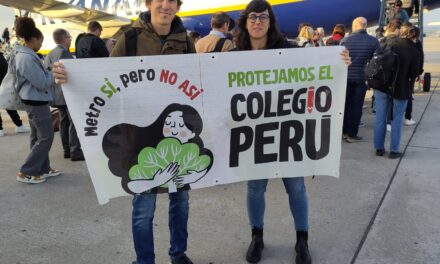 La lucha del colegio Perú por el impacto de la tuneladora de la línea 11 de Metro llega a Bruselas