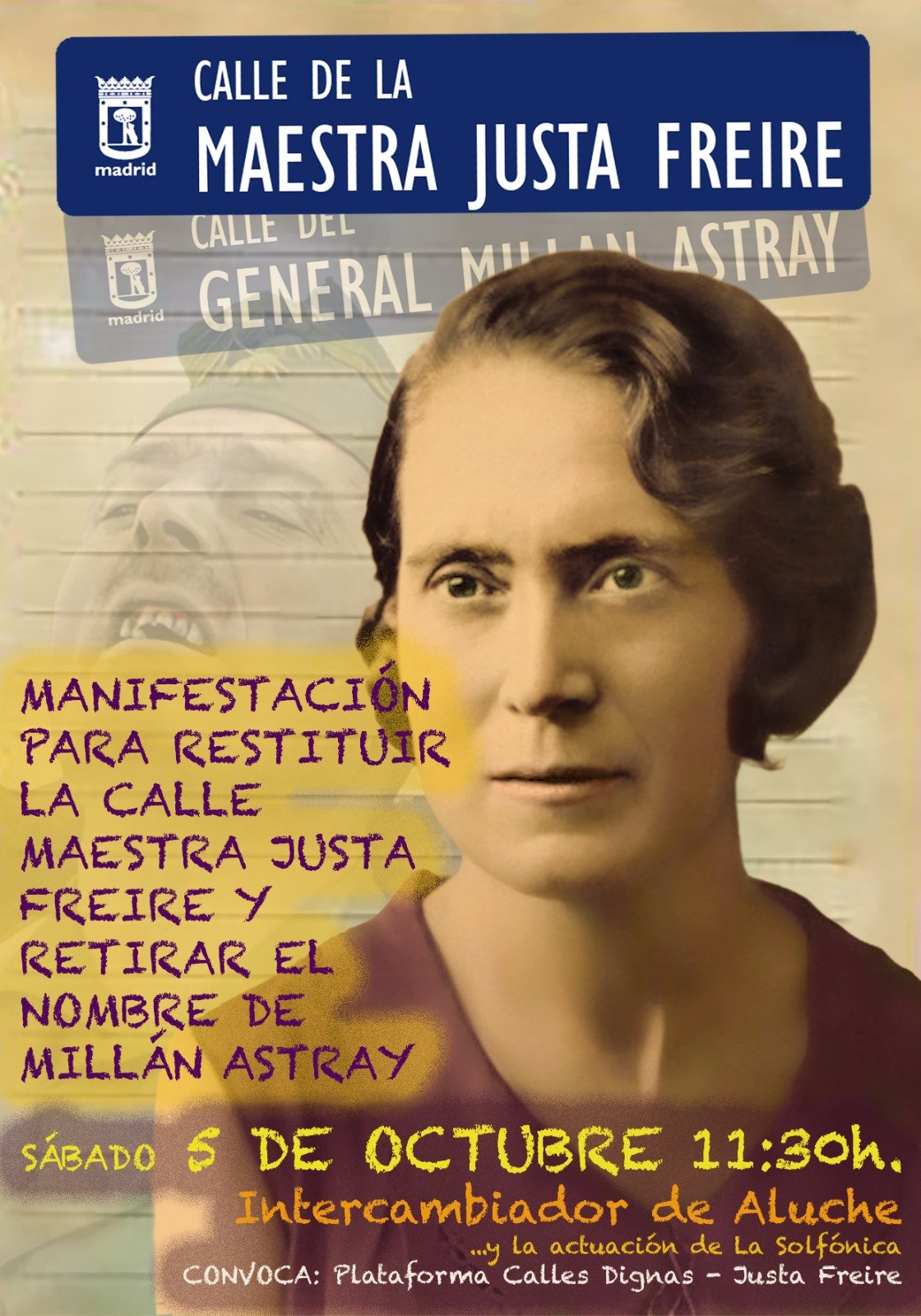 Cartel de la manifestación por la recuperación de la calle de la Maestra Justa Freire