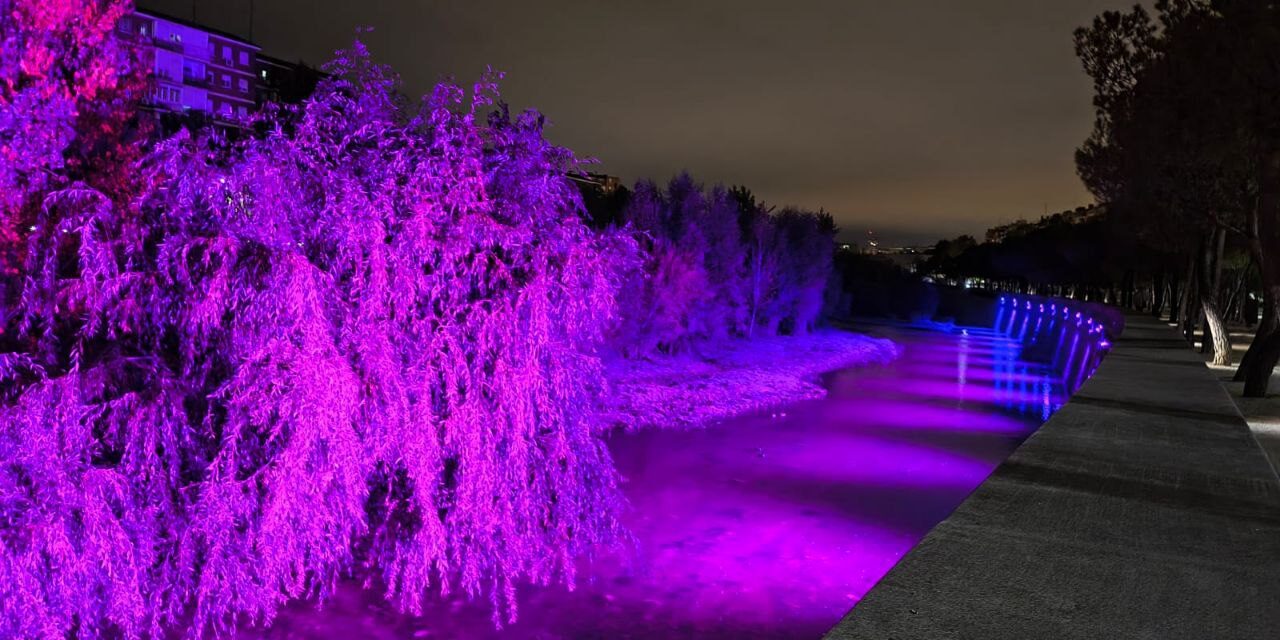 Vecinos y ecologistas piden medidas cautelares contra el alumbrado ornamental en el cauce del Manzanares en Madrid Río